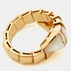 Bvlgari Serpenti Viper Mother of Pearl 18k Yellow Gold Ring Size 51