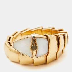 Bvlgari Serpenti Viper Mother of Pearl 18k Yellow Gold Ring Size 51