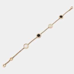 Pre Owned Bvlgari Bvlgari Mother of Pearl Onyx Element 18K Rose Gold Station Bracelet