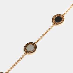 Pre Owned Bvlgari Bvlgari Mother of Pearl Onyx Element 18K Rose Gold Station Bracelet