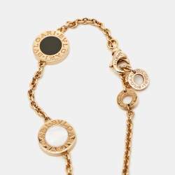 Pre Owned Bvlgari Bvlgari Mother of Pearl Onyx Element 18K Rose Gold Station Bracelet