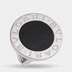 Bvlgari Onyx Inlay 18K White Gold Circular Ring Size 53