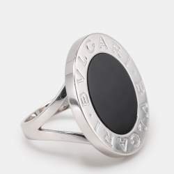 Bvlgari Onyx Inlay 18K White Gold Circular Ring Size 53