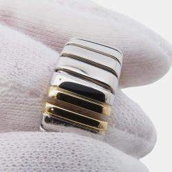 مملوكة مسبقًا Bvlgari 18K Yellow Gold and Stainless Steel Tubogas Band Ring EU 48