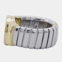 مملوكة مسبقًا Bvlgari 18K Yellow Gold and Stainless Steel Tubogas Band Ring EU 48