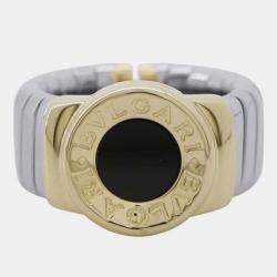 Bvlgari 18K Yellow Gold and Stainless Steel Tubogas Band Ring EU 48