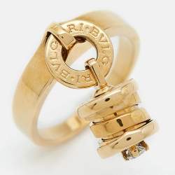 Pre Owned Bvlgari B.zero1 Diamond 18K Yellow Gold Dangling Barrel Ring Size 50