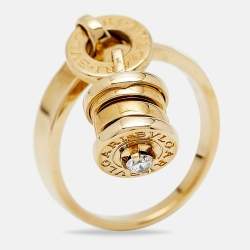 Pre Owned Bvlgari B.zero1 Diamond 18K Yellow Gold Dangling Barrel Ring Size 50