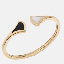 Pre Owned Bulgari Divas Dream Mother Of Pearl Onyx 18k Rose Gold Cuff Bracelet M