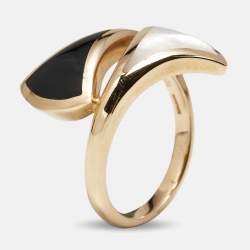 Bulgari Divas Dream Mother Of Pearl Onyx 18k Rose Gold Ring Size 53