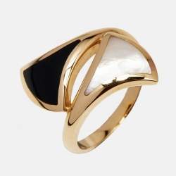 Bulgari Divas Dream Mother Of Pearl Onyx 18k Rose Gold Ring Size 53
