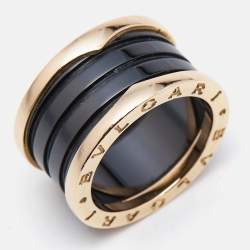 Bvlgari B.Zero1 Black Ceramic 18k Rose Gold 4-Band Ring Size 54