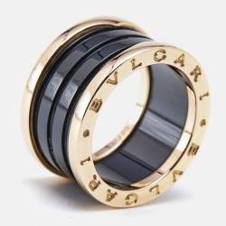 Bvlgari B.Zero1 Black Ceramic 18k Rose Gold 4-Band Ring Size 54
