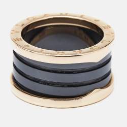 Bvlgari B.Zero1 Black Ceramic 18k Rose Gold 4-Band Ring Size 54