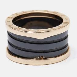 Bvlgari B.Zero1 Black Ceramic 18k Rose Gold 4-Band Ring Size 54
