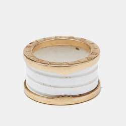 Bvlgari B.Zero1 4-Band White Ceramic 18k Rose Gold Ring Size 51