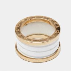Bvlgari B.Zero1 4-Band White Ceramic 18k Rose Gold Ring Size 51