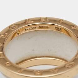 Bvlgari B.Zero1 4-Band White Ceramic 18k Rose Gold Ring Size 51