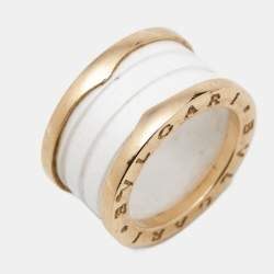 Bvlgari B.Zero1 4-Band White Ceramic 18k Rose Gold Ring Size 51