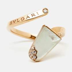 Bvlgari Gelati Mother of Pearl Diamond 18K Rose Gold Cocktail Ring Size 56
