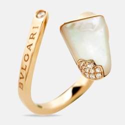 Bvlgari Gelati Mother of Pearl Diamond 18K Rose Gold Cocktail Ring Size 56