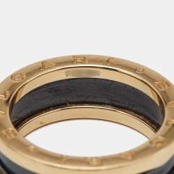 Pre Owned Bvlgari B.Zero1 Black Ceramic 18k Rose Gold 2 Bands Ring Size 59