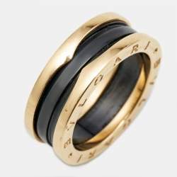 Pre Owned Bvlgari B.Zero1 Black Ceramic 18k Rose Gold 2 Bands Ring Size 59
