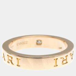Bvlgari 18K Pink Gold Double Logo Diamond Band Ring EU 53