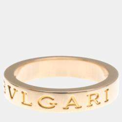 Bvlgari 18K Pink Gold Double Logo Diamond Band Ring EU 53