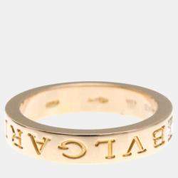 Bvlgari 18K Pink Gold Double Logo Diamond Band Ring EU 53