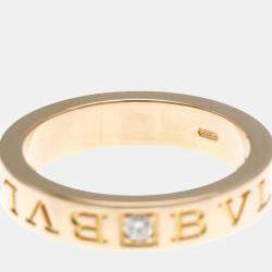Bvlgari 18K Pink Gold Double Logo Diamond Band Ring EU 53