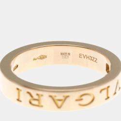 Bvlgari 18K Pink Gold Double Logo Diamond Band Ring EU 53