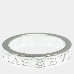 Bvlgari 18K White Gold Double Logo Diamond Band Ring EU 52.5