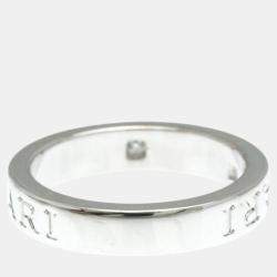 Bvlgari 18K White Gold Double Logo Diamond Band Ring EU 52.5