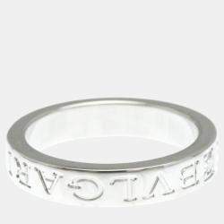 Bvlgari 18K White Gold Double Logo Diamond Band Ring EU 52.5