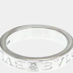 Bvlgari 18K White Gold Double Logo Diamond Band Ring EU 52.5