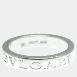 Bvlgari 18K White Gold Double Logo Diamond Band Ring EU 52.5