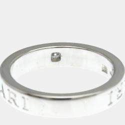 Bvlgari 18K White Gold Double Logo Diamond Band Ring EU 52.5