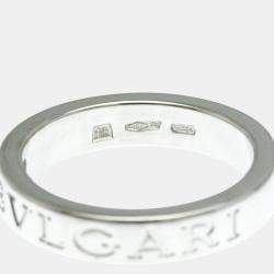 Bvlgari 18K White Gold Double Logo Diamond Band Ring EU 52.5