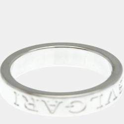 Bvlgari 18K White Gold Double Logo Diamond Band Ring EU 52.5