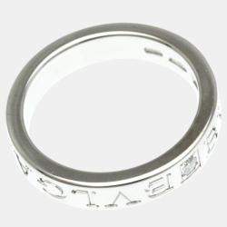 Bvlgari 18K White Gold Double Logo Diamond Band Ring EU 52.5