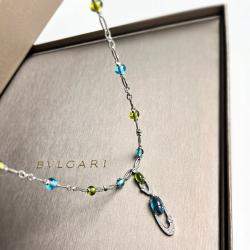 Bvlgari 18K White Gold and Multicolor Gemstone and Diamond Pendant Necklace