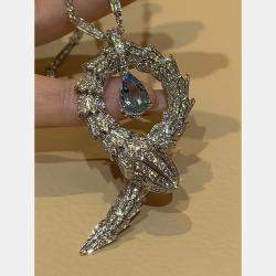 Bvlgari 18K White Gold, Aquamarine and Diamond Serpenti Snake Pendant Necklace