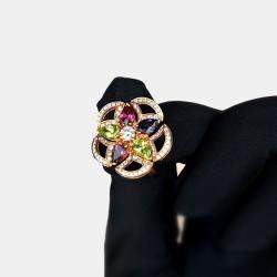 Bvlgari 18K Rose Gold, Diamond and Multicolor Gemstone Divas’ Dream Ring EU 51