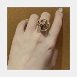 Bvlgari 18K Rose Gold, Diamond and Multicolor Gemstone Divas’ Dream Ring EU 51