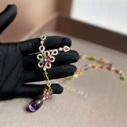 Pre Owned Bvlgari 18K Rose Gold Gemstone and Diamond Fiorever Flower Pendant Necklace