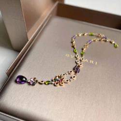 Pre Owned Bvlgari 18K Rose Gold Gemstone and Diamond Fiorever Flower Pendant Necklace