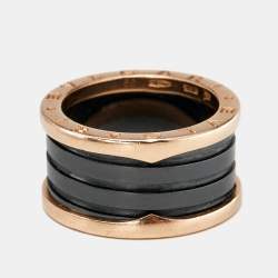Bvlgari B.Zero1 4-Band Black Ceramic 18k Rose Gold Ring 56