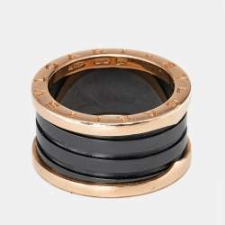 Bvlgari B.Zero1 4-Band Black Ceramic 18k Rose Gold Ring 56