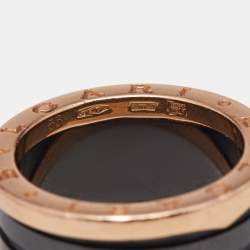 Bvlgari B.Zero1 4-Band Black Ceramic 18k Rose Gold Ring 56
